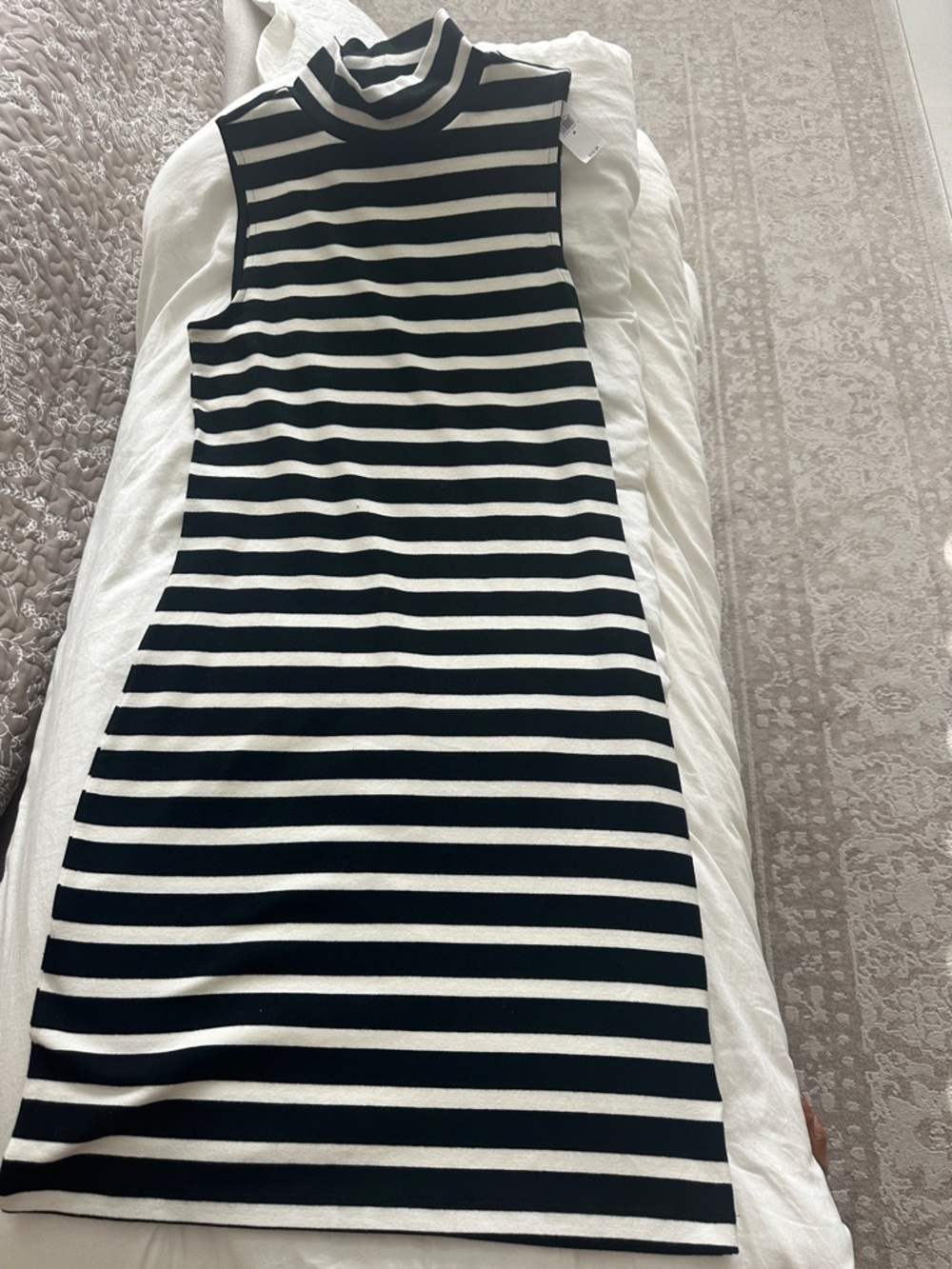 GAP Black and White Striped Sleeveless Mock Neck Mini Dress